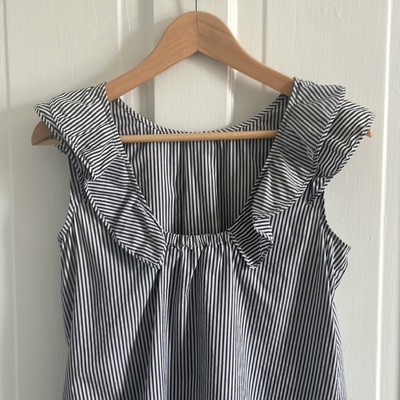 J Crew Shirting Stripe Ruffled Top Grey White - Picture 7 of 9